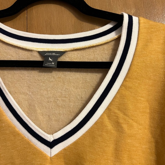 NWT Eddie Bauer Mustard Rib Trimmed V-neck Sweatshirt - Picture 2 of 4